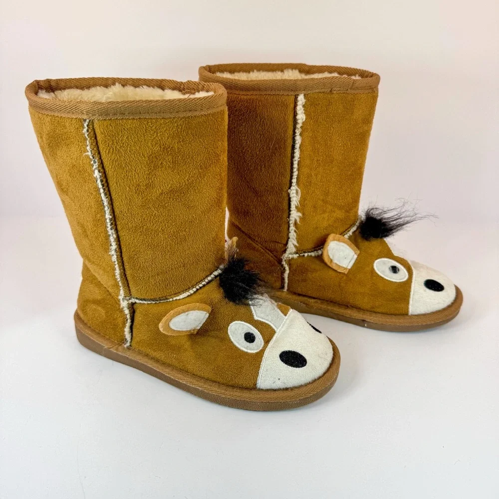 Kids Lazy One Horse Slipper Boots | UGG Style Animal Boots, Cozy Winter Novelty